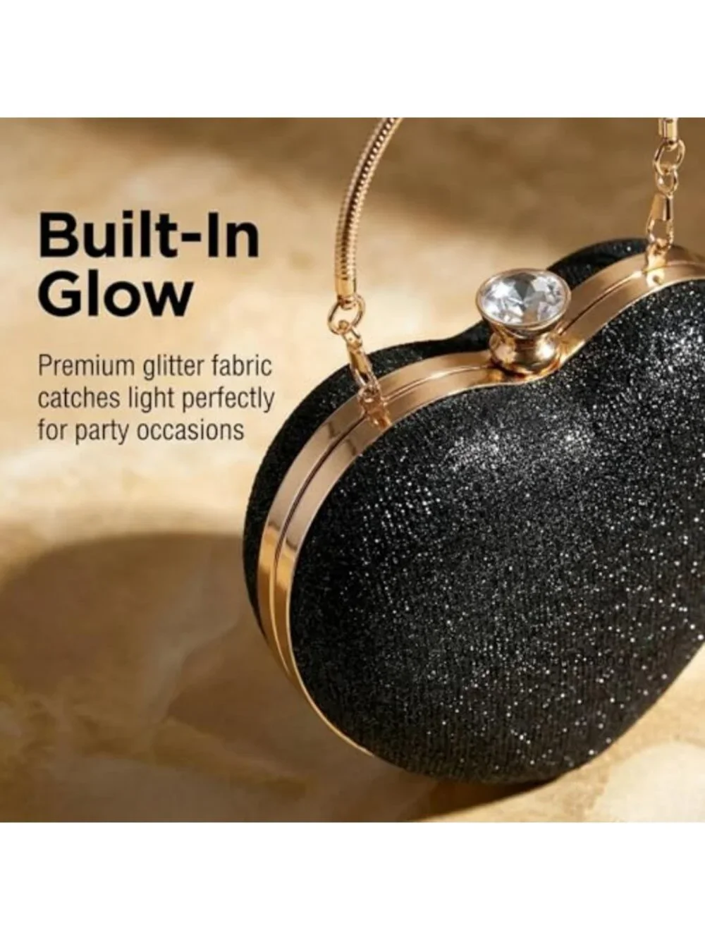 Glitter Heart Shape Clutch Mini Crossbody Bag with Chain Strap